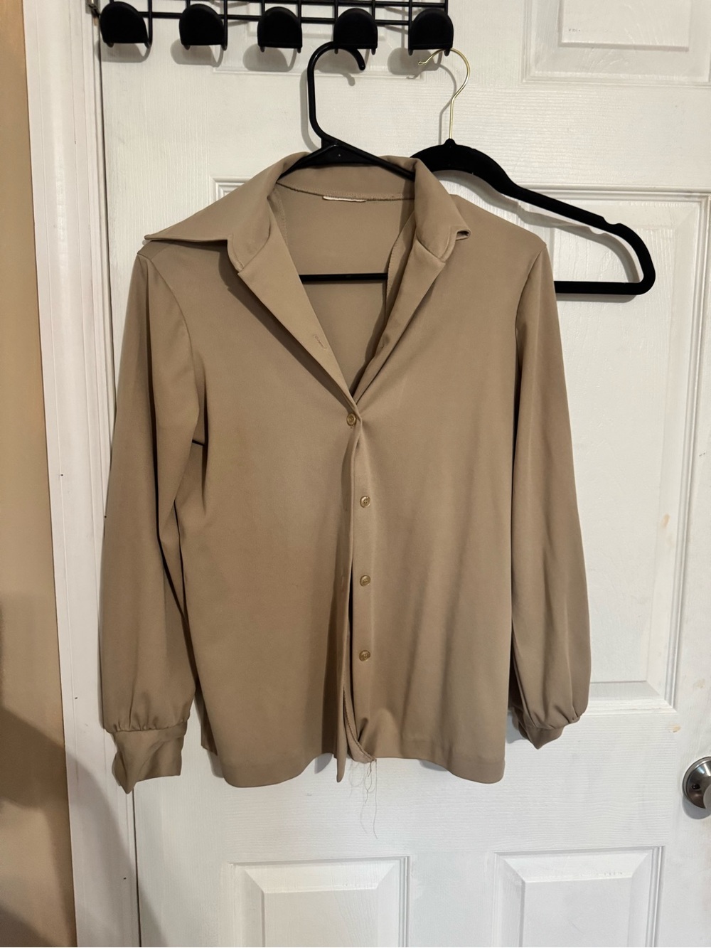 Vintage Tan Button-Down Long Sleeve Shirt